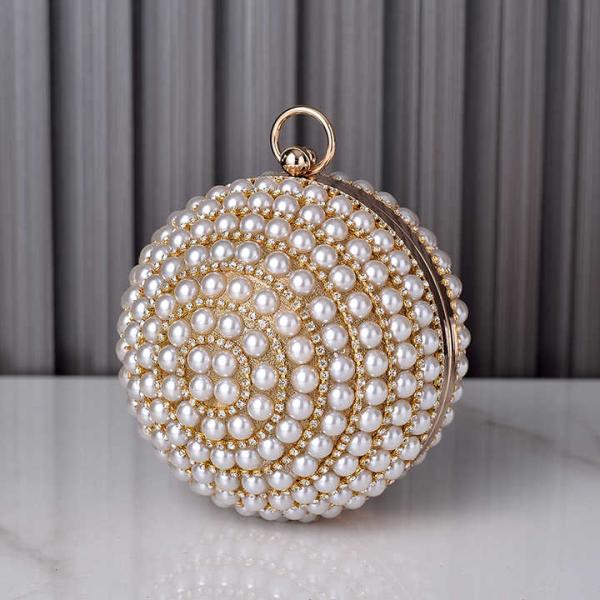 Adequate Pearl Round Rhinestone Women Clutch Bag Wedding Party Crystal Bag Bridal Clutches Evening Bags With Handle