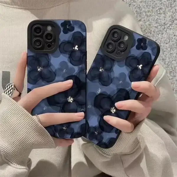 Blue Camellia Phone Case For Iphone 11 Pro Max 7 8 Plus Flowers Camera Protection TPU Soft Cover Case