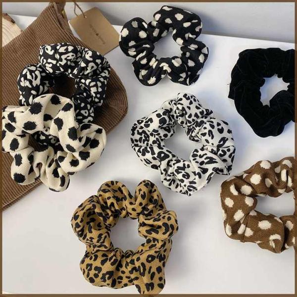 French Vintage Dot Scrunchies Black White Striped Intestine Hair Band Accessories for Women girls