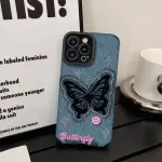 Fashion Denim Leather Butterfly Design Mobile Phone Case Soft Protect Back Cover For Iphone 13 12 11 Pro Max